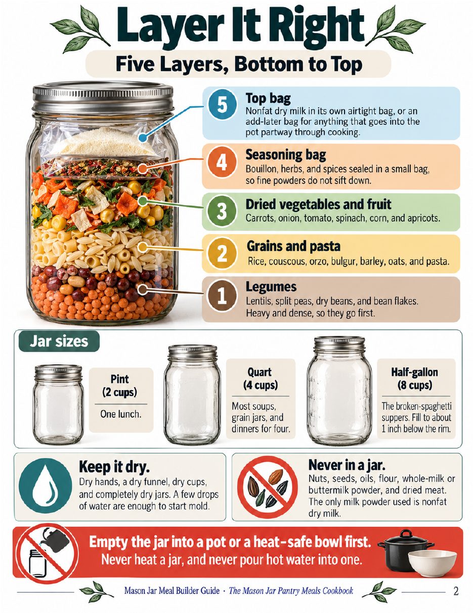 Inside page of the Meal Builder: Layer It Right, five layers bottom to top